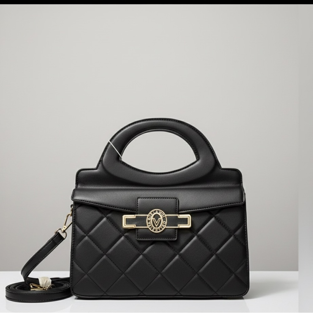 Valentino Orlandi Black Quilted Leather Handbag | Made in Italy | Gold Hardware